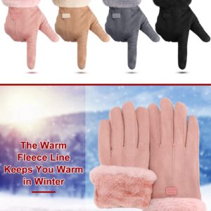 Janmercy 4 Pairs Thermal Winter Gloves for Women Cold Weather Touchscreen Soft Lining Suede Gloves for Ladies Sports Driving(Pink, Camel, Gray, Black)