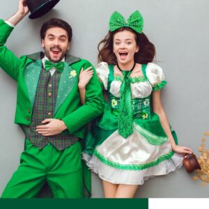 5 Pcs St Patrick' S Day Costume Accessories Set Includes Green High Socks Green Bow Headband Y Shape Suspenders Neck Tie Gree Bow Tie for Women Men St.Patrick's Day Decoration Party Supplies