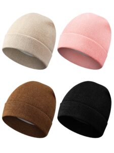 winter satin lined beanie hat silk lined beanies cuffed skull hat knitted watch hat (black, beige, caramel, pink)