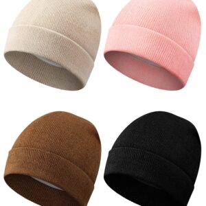 Winter Satin Lined Beanie Hat Silk Lined Beanies Cuffed Skull Hat Knitted Watch Hat (Black, Beige, Caramel, Pink)