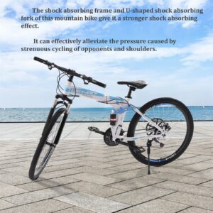 26 inch Folding Mountain Bike 21 Speed Mountain Bicycle Precision Shifting with Double Disc Brake MTB Bicycle Adjustable Saddle Height Blue White for Adults (Blue White 26inch)