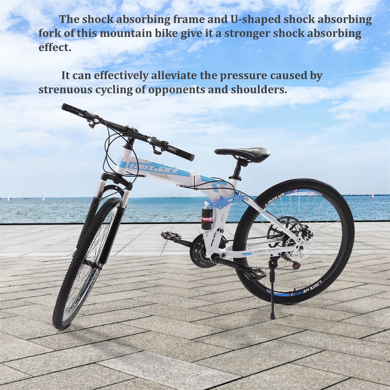 26 inch Folding Mountain Bike 21 Speed Mountain Bicycle Precision Shifting with Double Disc Brake MTB Bicycle Adjustable Saddle Height Blue White for Adults (Blue White 26inch)