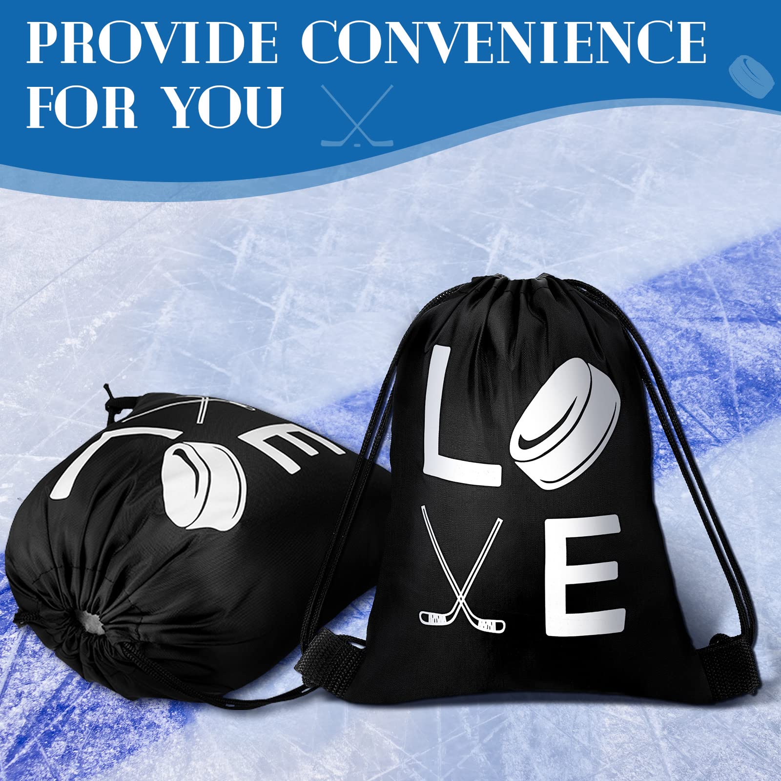 Sinmoe 20 Pcs Hockey Drawstring Bag Hockey Gift Bags Field Hockey Bag for Hockey Party Favors(Black and White, Classic)