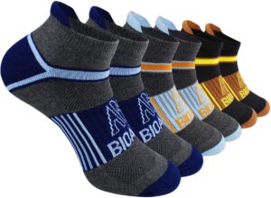 bioaum cushioned men's ankle socks, 6 pairs cotton athletic sport breathable low cut socks for running size 8-9.5/10-13/12-14