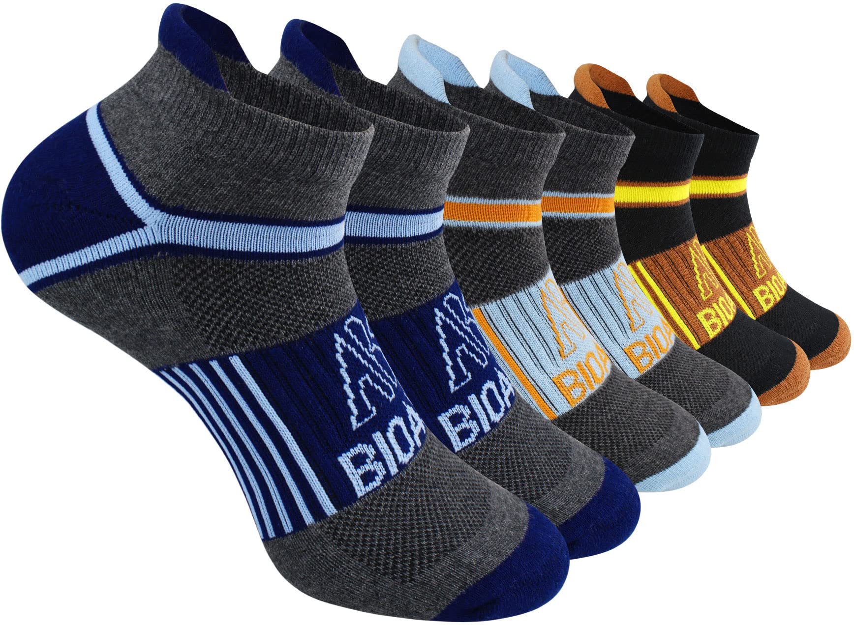 BIOAUM Cushioned Men's Ankle Socks, 6 Pairs Cotton Athletic Sport Breathable Low Cut Socks for Running Size 8-9.5/10-13/12-14