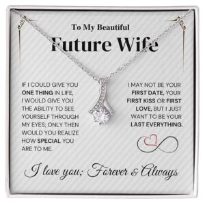 future wife necklace my last everything, promise necklace for her, fiance gifts for her, birthday gifts for future wife with message card, soulmate necklace for women, stainless steel, cubic zirconia