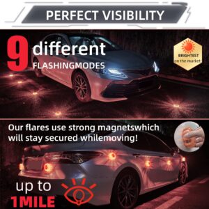 DK-WINER LED Road Flares roadside emergency car kit emergency road flares Kit with Magnetic Base for Vehicles & Boat | 9 Flash Modes(with Batteries) (3pack)