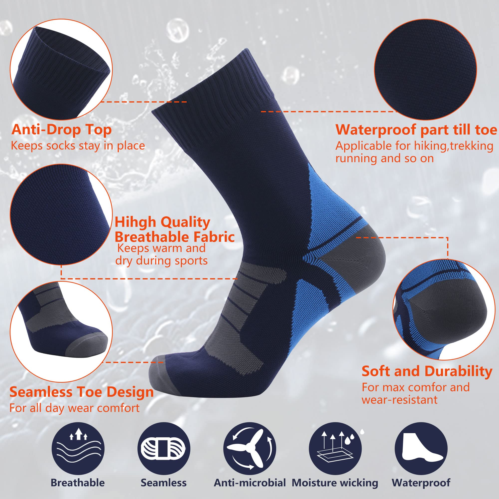 IZL waterproof Waterproof Socks, Womens Socks for Wading Fishing Neoprene Socks for Men Hiking Running Camping Trekking 1 Pair X-Small Navy Blue