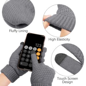 URATOT 3 Pieces Women Winter Hat Scarf Glove Set Warm Skull Beanie Hat with Visor Knitted Touch Screen Glove Scarf 3 In 1 Set