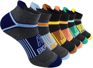 bioaum cushioned men's ankle socks, 6 pairs cotton athletic sport breathable low cut socks for running size 8-9.5/10-13/12-14