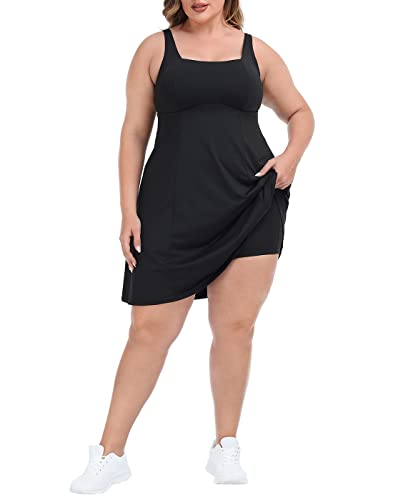 HDE Womens Plus Size Tennis Athletic Workout Dress with Built-in Shorts & Bra Black - 20