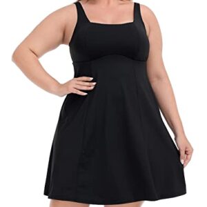 HDE Womens Plus Size Tennis Athletic Workout Dress with Built-in Shorts & Bra Black - 20