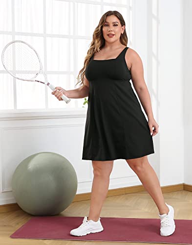 HDE Womens Plus Size Tennis Athletic Workout Dress with Built-in Shorts & Bra Black - 20