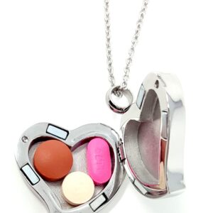 Amour Heart Pill Necklace,Polished Heart Locket with Strong Magnetic Closure,Medication Necklace,Heart Locket Necklace with 26 Inches Chain, No Gemstone