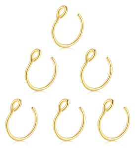 20g fake nose ring hoop hypoallergenic,14k gold clip on nose ring no piercing needed faux nostril piercing jewelry,nose,set of 5pcs (14k gold)