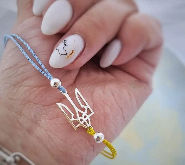 Tryzub Ukrainian bracelet 925 Sterling Silver Ukraine Flag National Emblem of Ukraine Unisex Link Bracelet 925 for Women Men Handmade in Ukraine