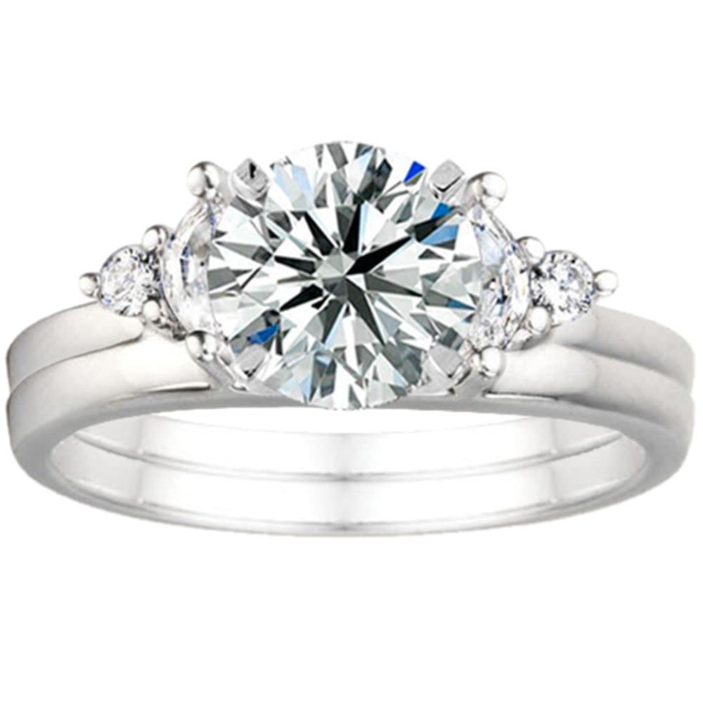 1 Carat Moissanite Round and Marquise Wedding Ring Wrap in Sterling Silver (Size 7)