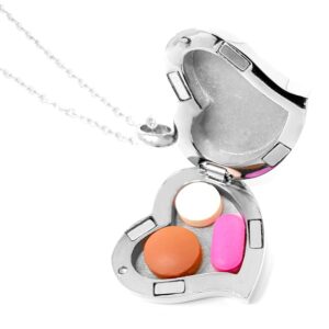 Amour Heart Pill Necklace,Polished Heart Locket with Strong Magnetic Closure,Medication Necklace,Heart Locket Necklace with 26 Inches Chain, No Gemstone