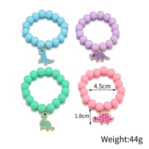 Colorful Enamel Dinosaur Charm Acrylic Beaded Strand Bracelet Set Round Beads for Women Cute Friendship Best Friend Preppy Y2k Party Jewelry-4pcs Dinosaurs