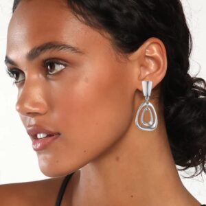 Silver Geometry Drop Clip On Earrings for Women Clip Earrings Fashion Earrings