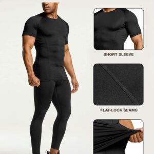 ATHLIO Men's Cool Dry Short Sleeve Compression Shirts, Sports Baselayer T-Shirts Tops, Athletic Workout Shirt, 3pack Tops Black/Black/Black, Small