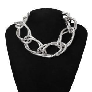 BUAJIUBUA Chunky Choker Necklaces for Women Men Collar (SILVER)