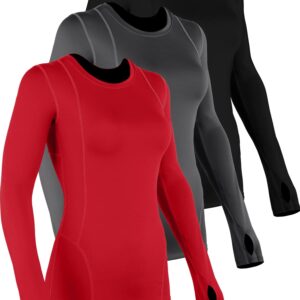 CADMUS Quick-Drying Running Long Sleeve Shirt for Women Workout Shirts,Black, Grey, Red,X-Large