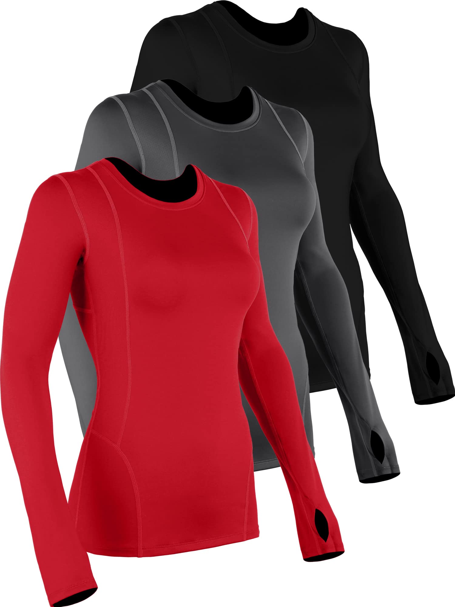 CADMUS Quick-Drying Running Long Sleeve Shirt for Women Workout Shirts,Black, Grey, Red,X-Large