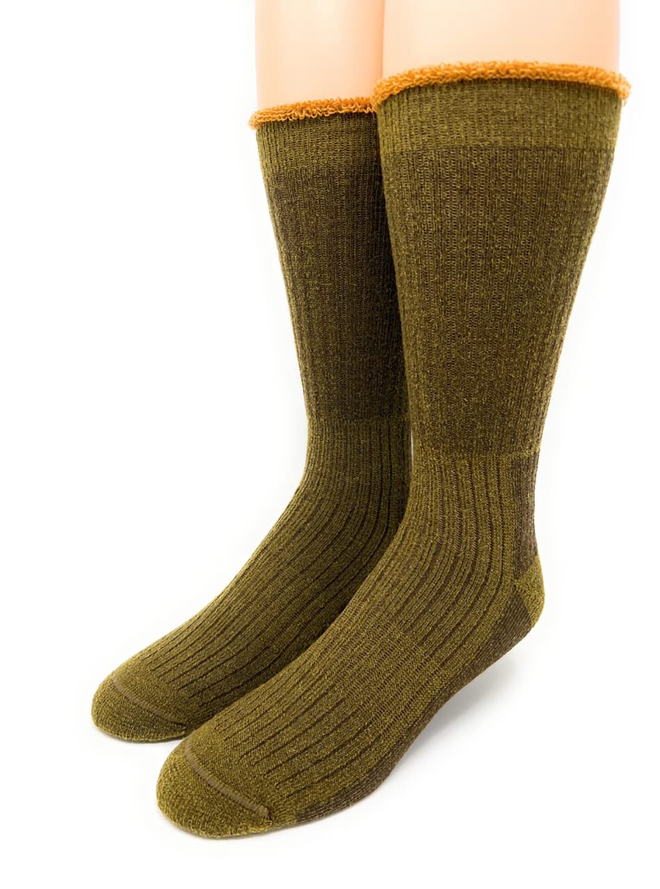 WARRIOR ALPACA SOCKS - Heavy-Duty Terry Lined Endurance Alpaca Socks (Mountain Green/Gold, Large)