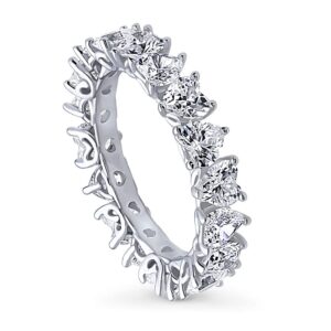 berricle sterling silver heart wedding rings cubic zirconia cz anniversary eternity ring for women, rhodium plated size 8