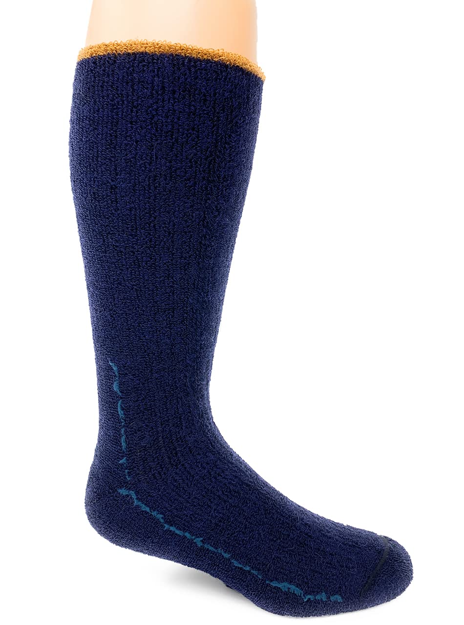 WARRIOR ALPACA SOCKS - Heavy-Duty Terry Lined Endurance Alpaca Socks (Lakeside Blue/Gold, Medium)