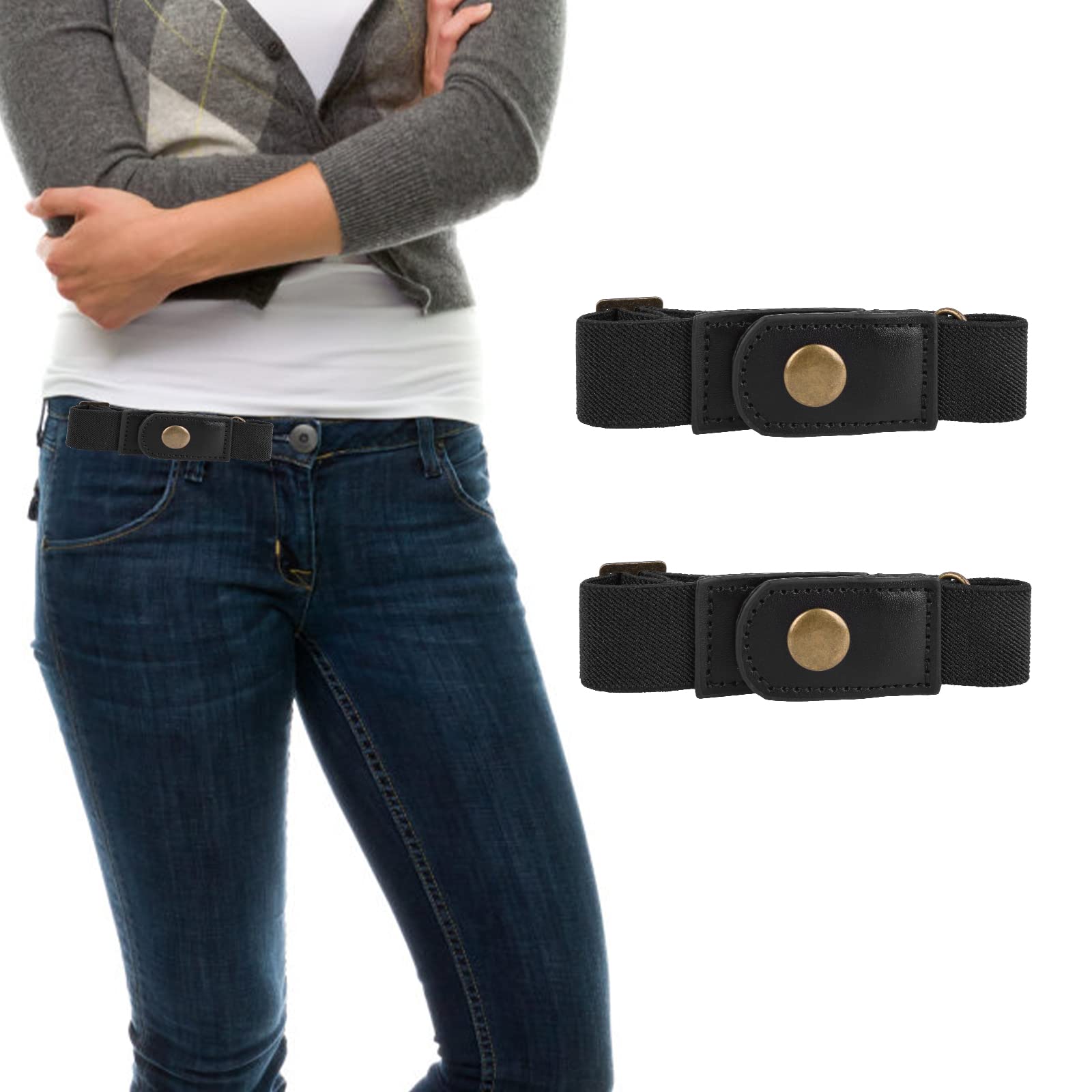 Lusofie 2pcs No Buckle Belt Women，Belt Elastic Comfortable Invisible Belt for Jeans