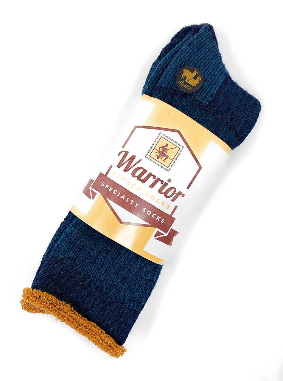 WARRIOR ALPACA SOCKS - Heavy-Duty Terry Lined Endurance Alpaca Socks (Lakeside Blue/Gold, Medium)