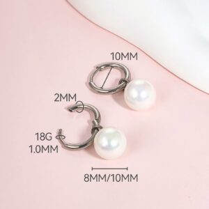 Limerencia Hypoallergenic Pure Titanium Post Lightweight Dangle Huggie Earrings for Women | Vertical Bar, Cross, Moon, Lightning | Dainty Earrings (10mm Pearl)