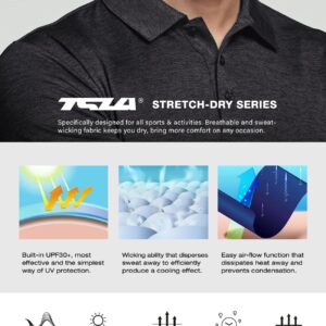 TSLA Men's Long Sleeve Cooling Polo Shirts, UPF Sun Protection Stretch Cool Dry Golf Shirt, Active Business Casual Shirts, Stretch Dry Polo Heather Black, XX-Large