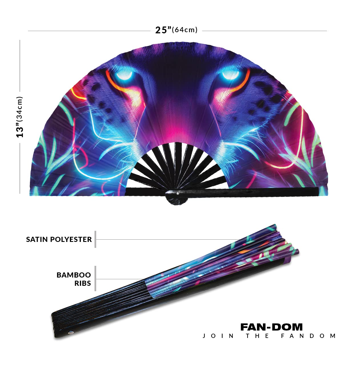 Cheetah Neon Hand Fan Foldable Bamboo Circuit Rave Hand Fans Leopard Rainbow Galaxy Party Gear Gifts Music Festival Rave Accessories (Style 5)