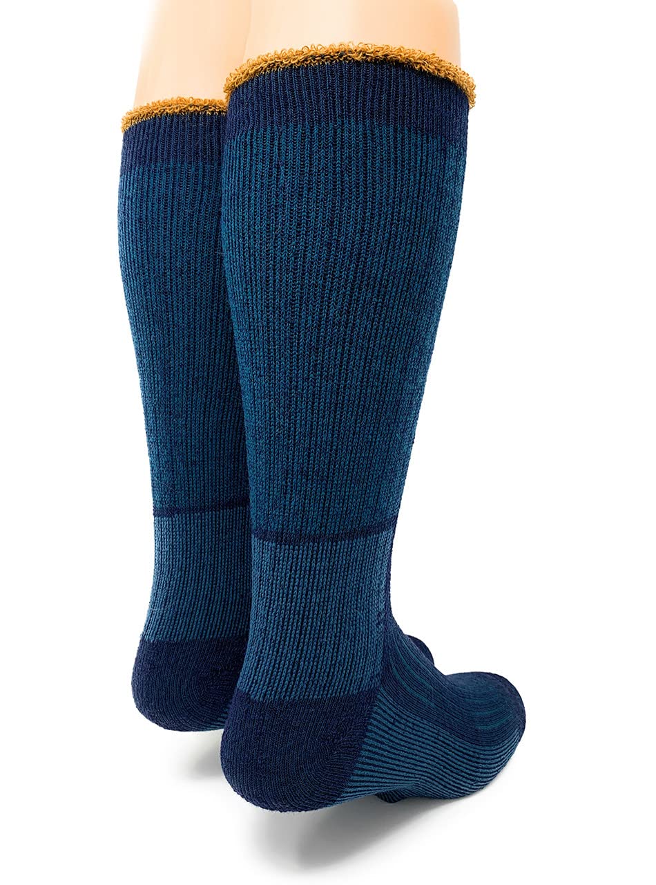 WARRIOR ALPACA SOCKS - Heavy-Duty Terry Lined Endurance Alpaca Socks (Lakeside Blue/Gold, Medium)