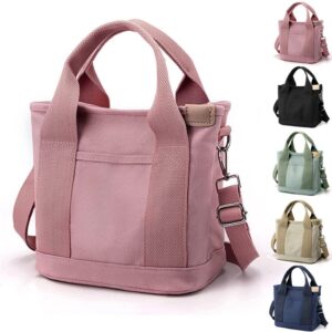 Japanese Handmade Large Capacity Multi-Pocket Handbag Canvas Tote Bag Crossbody Bag Purse Shoulder Handbags (Pink)