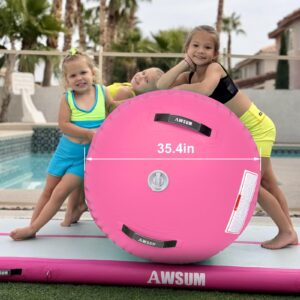 AWSUM 3.3ft L x 2ft Diam Air Roller Tumbling Mat Barrel Backbend Trainer for Gym Inflatable Gymnastics equipment with Electric Pump