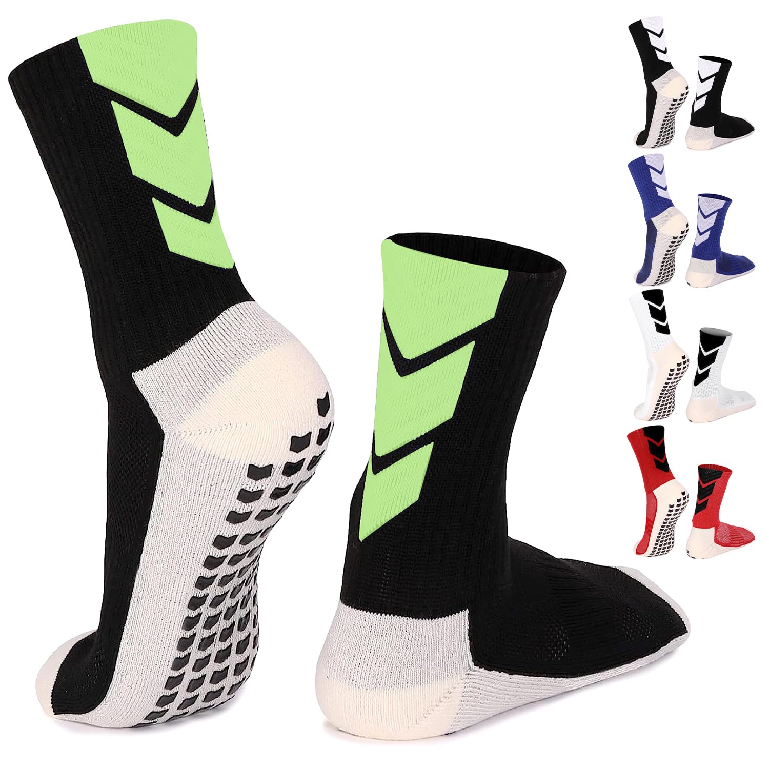 QCWQMYL Men Grip Socks Soccer Athletic Training Green Socks Gripper Soccer Socks Pilates Non-Slip Slipper Socks 1 Pairs