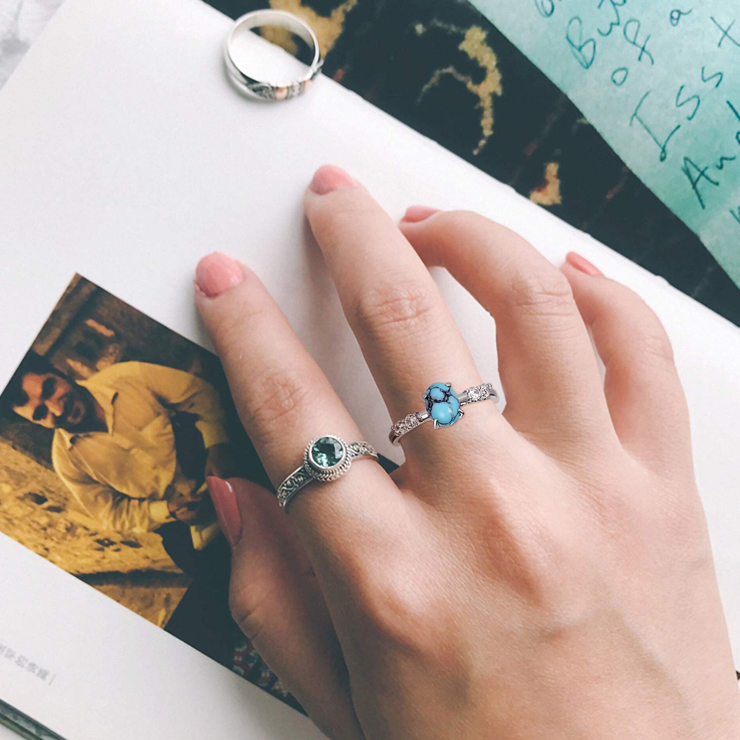 Palpitate Turquoise Rings 925 Sterling Silver Turquoise Rings for Women Boho Thumb Ring Vintage Style for Women Turquoise Jewelry