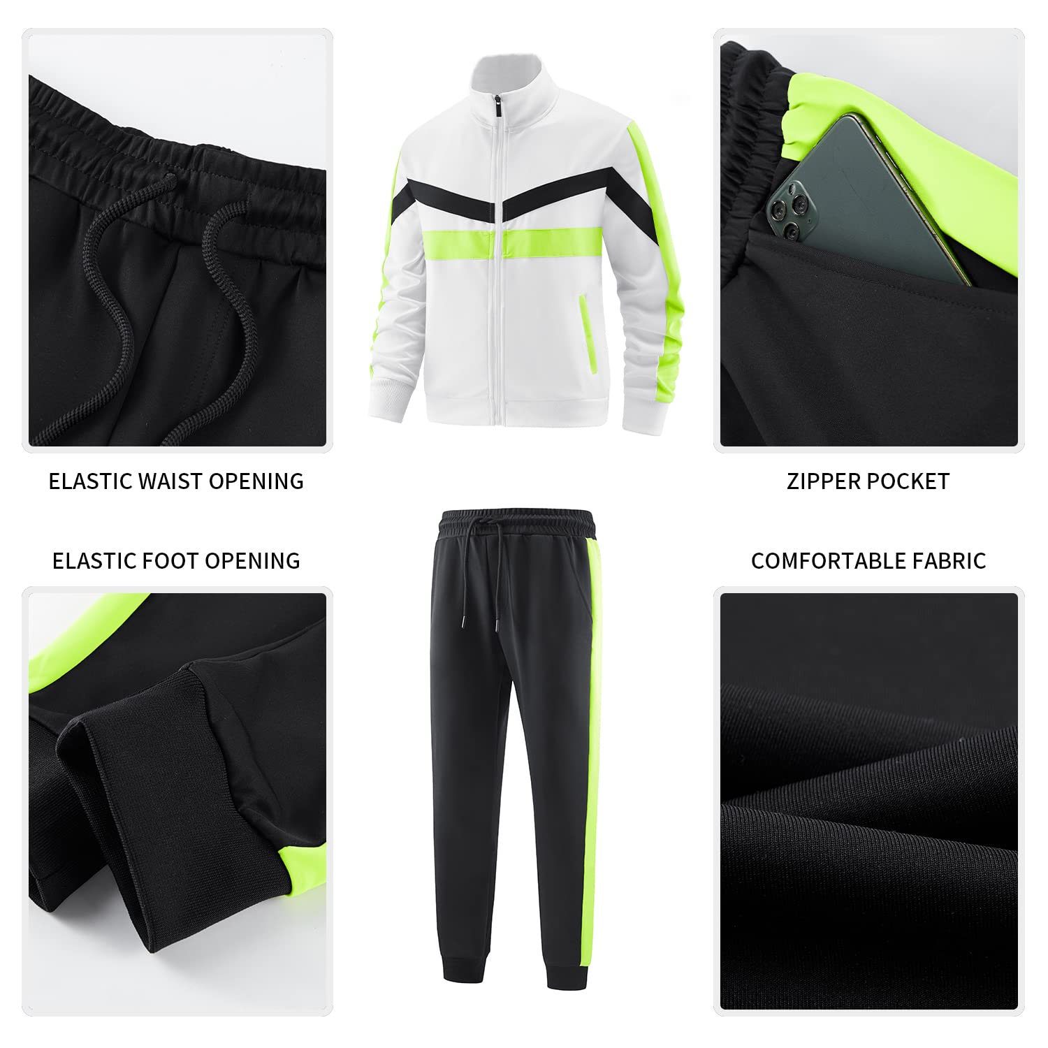 ANOTWENER Track Sweat Suits For Men Set Sweatsuits 2 Piece Sets Warm Up Tracksuit Jogging Suit Joggers Two Piece Outfits Jacket and Pants Sport Fashion Running Clothing White 248-XL