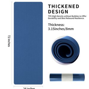 nuveti TPE Large Yoga Mat Non-Slip Exercise Fitness Mat with Carry Bag Eco Friendly Yoga Mats for Women 72"x24" Extra Thick 8mm for Home, Pilates and Floor Exercises Workout Mats DarkBlue