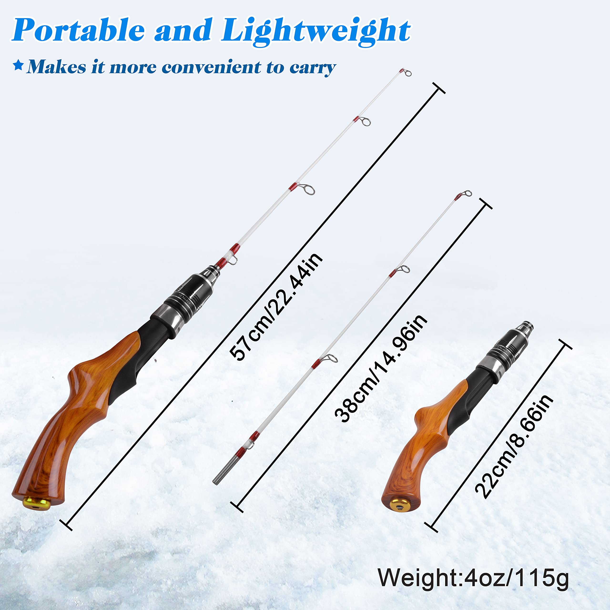 Ice Fishing Rod, 23" Ultralight Ice Spinning Rods Sensitive Ice Fishing Pole Winter Ice Fishing Gear for Walleye Perch Panfish Bluegill