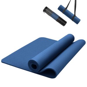 nuveti TPE Large Yoga Mat Non-Slip Exercise Fitness Mat with Carry Bag Eco Friendly Yoga Mats for Women 72"x24" Extra Thick 8mm for Home, Pilates and Floor Exercises Workout Mats DarkBlue