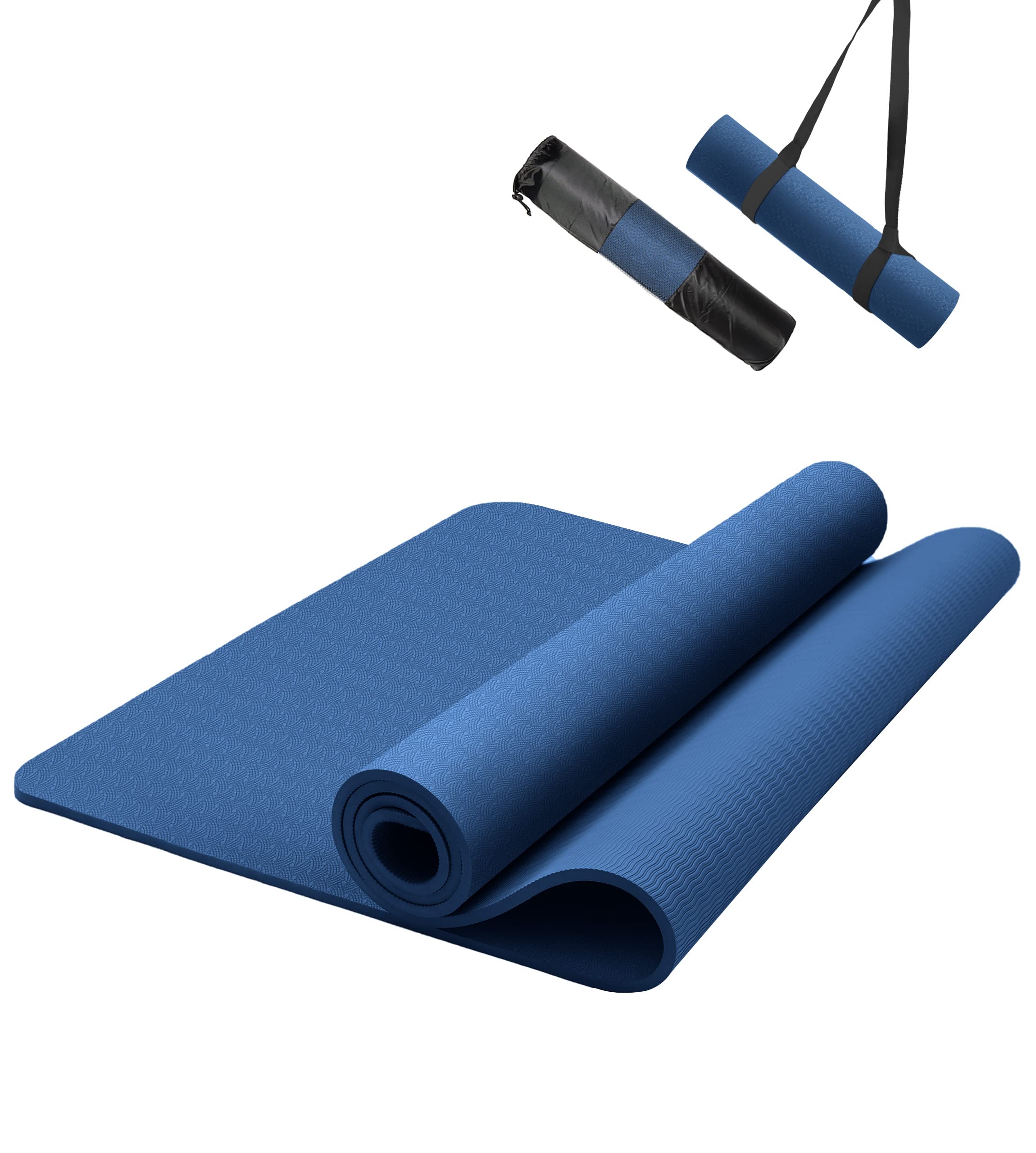 nuveti TPE Large Yoga Mat Non-Slip Exercise Fitness Mat with Carry Bag Eco Friendly Yoga Mats for Women 72"x24" Extra Thick 8mm for Home, Pilates and Floor Exercises Workout Mats DarkBlue