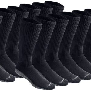 Dickies Mens Multi-pack Dri-tech Moisture Control Boot-length Socks, Black (12 Pairs), 6-12 US