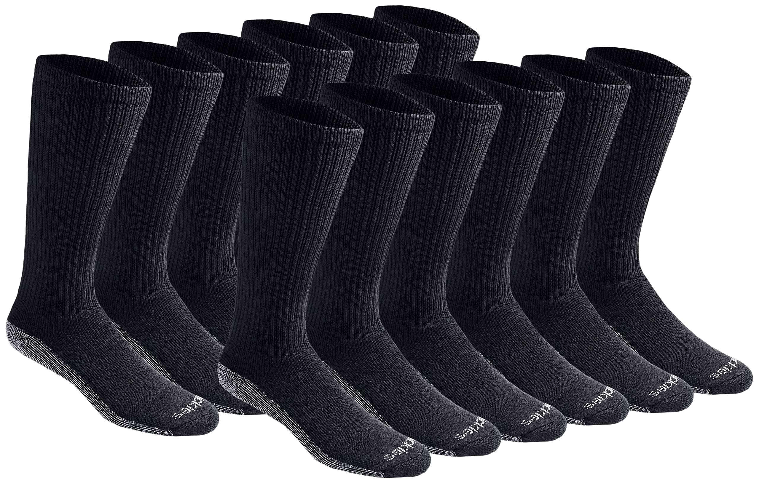 Dickies Mens Multi-pack Dri-tech Moisture Control Boot-length Socks, Black (12 Pairs), 6-12 US