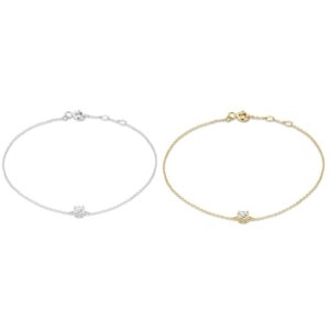 14K Gold Moissanite Bracelet for Women,Dainty Adjustable Extension Chain Bracelet with Diamond,Fashion Jewelry Gifts for Her (Yellow Gold, 14K Gold)