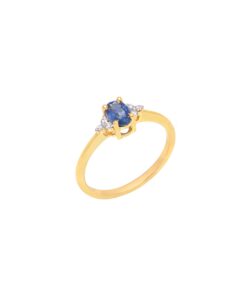 shweta creations certified 14k yellow gold 0.6 carat sapphire gemstone 0.8 carat natural diamond (g-h color, si1-si2 clarity) rings for women (size : 6.5)